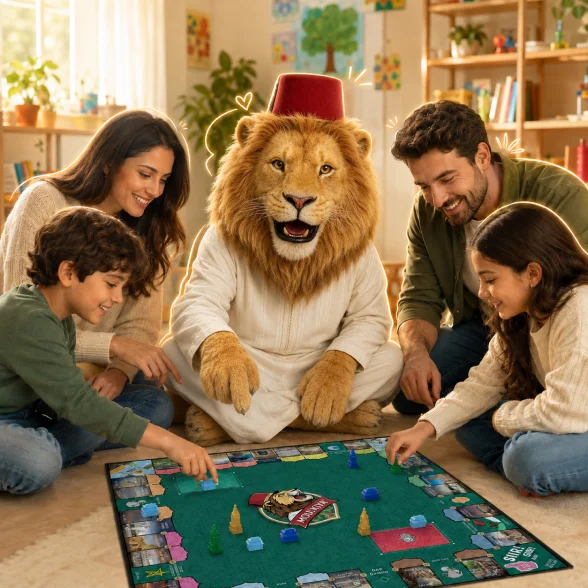 Family playing Moulkiya board game